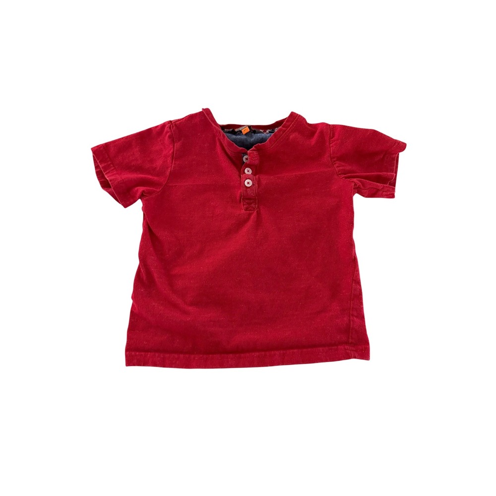 Ben Sherman Kids Red Short Sleeve Henley Shirt 3T Casual Plaid Trim Placket